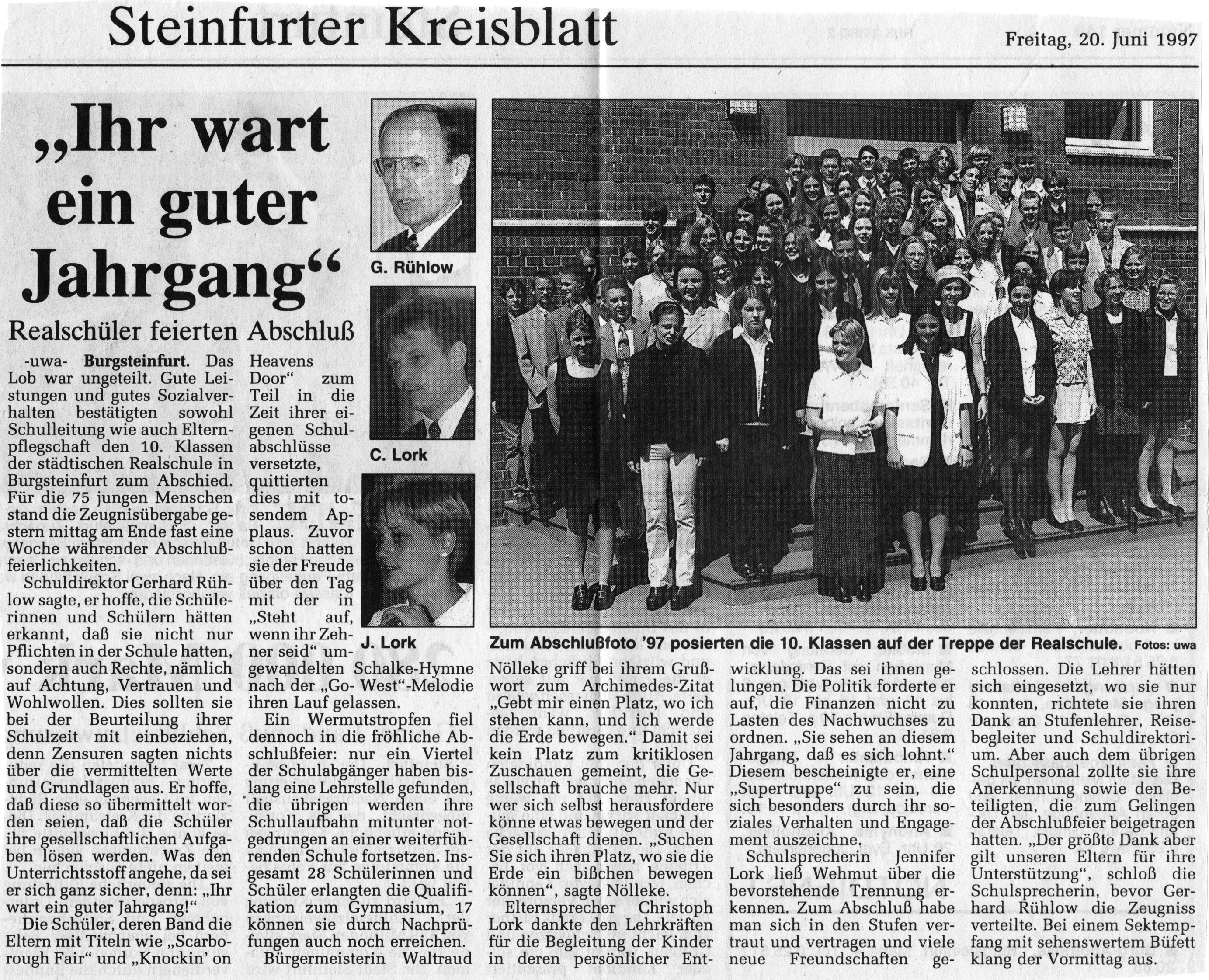 Zeitungsartikel Steinfurter Kreisblatt, 20. Juni 1997