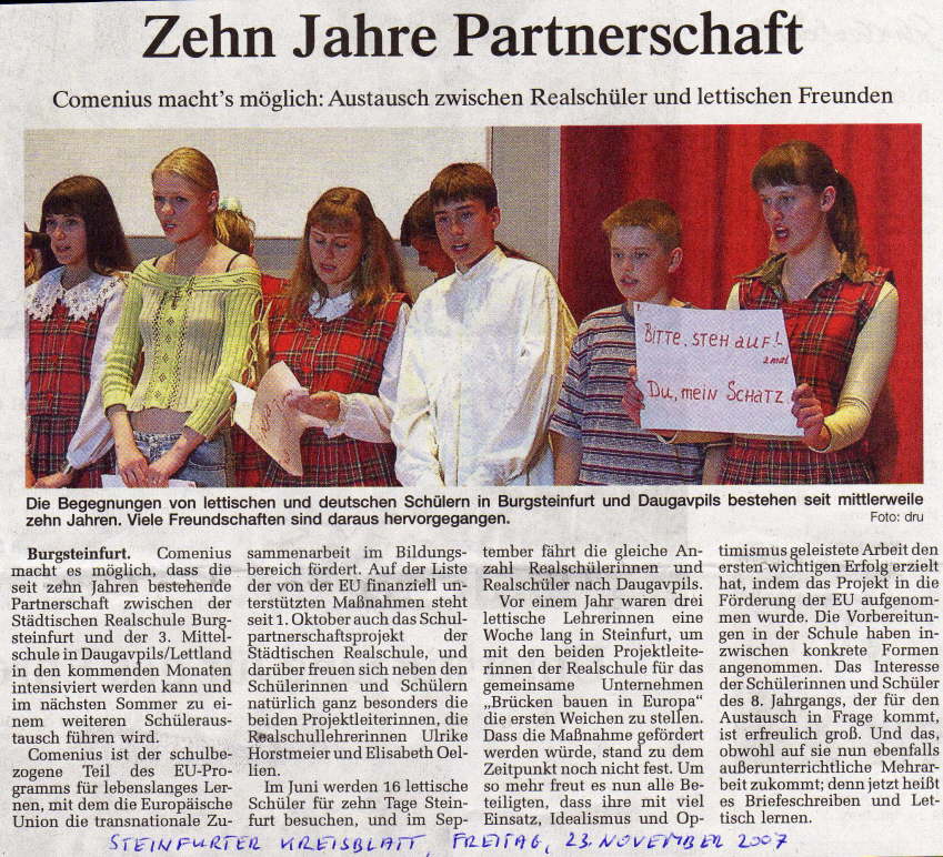 Steinfurter Kreisblatt, 23. November 2007